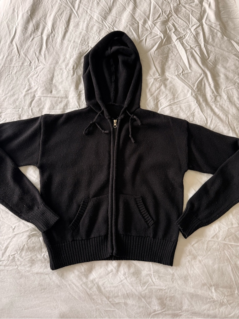 Black zip up cropped hoodie in size M